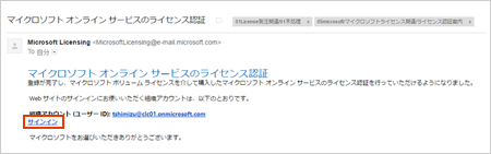 Microsoft Office 365 Office ライセンス認証　確認メール