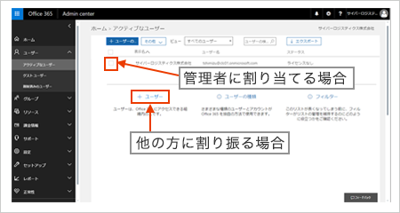 Microsoft Office 365 Office 製品ライセンス　ユーザー割当設定